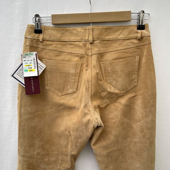NWT Vintage Margaret Godfrey Camel Genuine Suede Leather Flared Pants Women's 6 - Picture 4 of 15